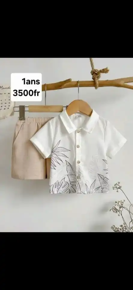 Ensemble bébé garçon chemise + short — Blanc & Beige | 1 an