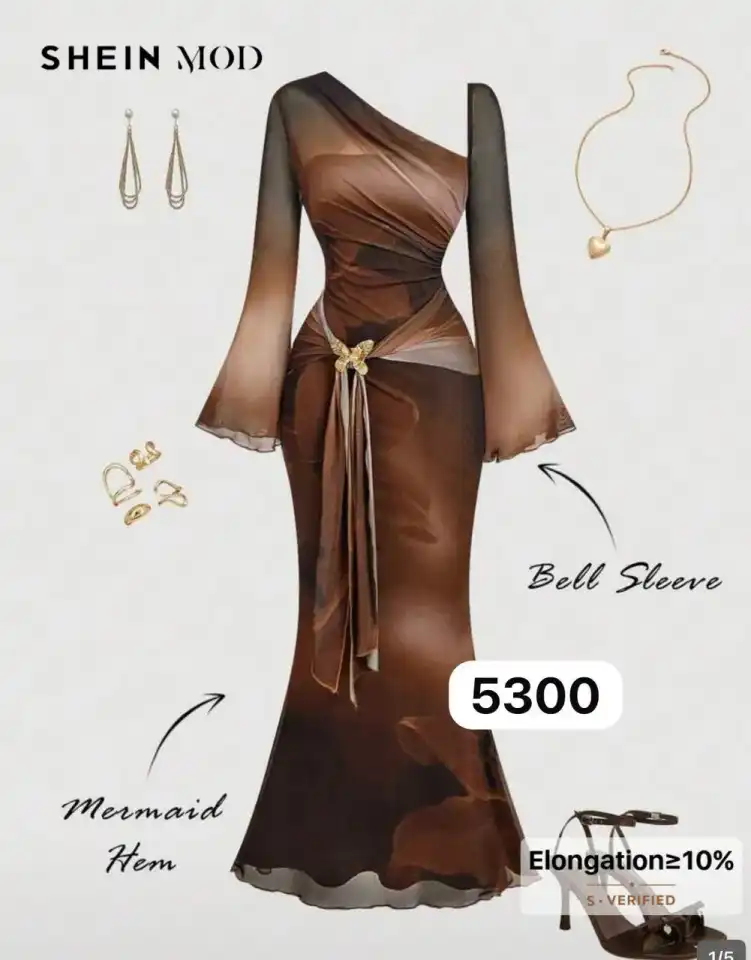 Robe sirène marron — Manches évasées & détail papillon