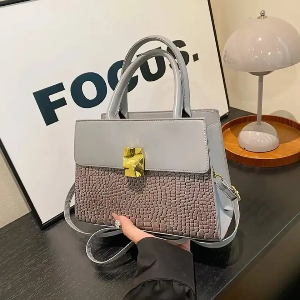👜 Sac à Main Croco Bicolore Gris & Taupe – Minimalisme Chic