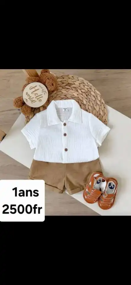 Ensemble bébé garçon chemise + short — Blanc & Camel | 1 an