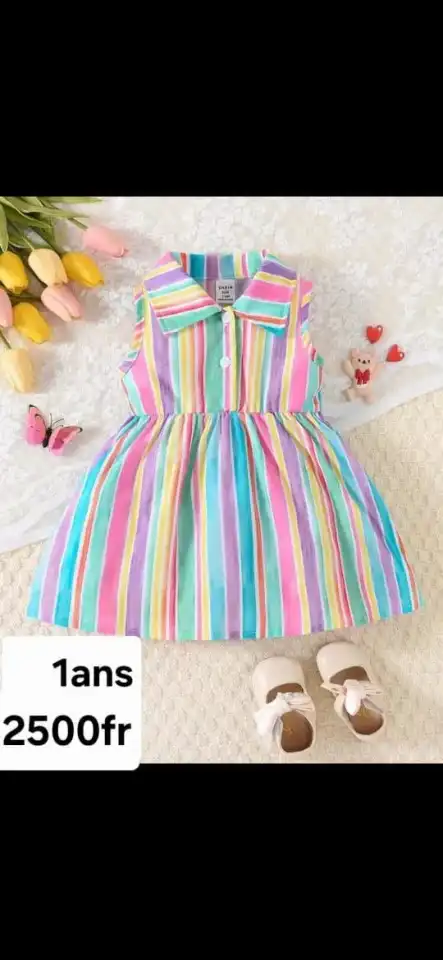 Robe bébé fille rayée arc-en-ciel — Col chemise | 1 an