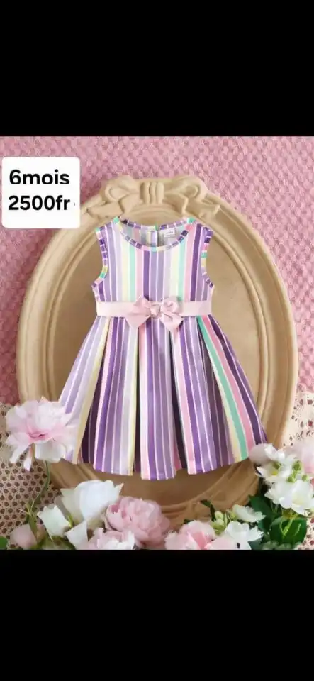 Robe bébé fille rayée multicolore — Nœud rose | 6 mois