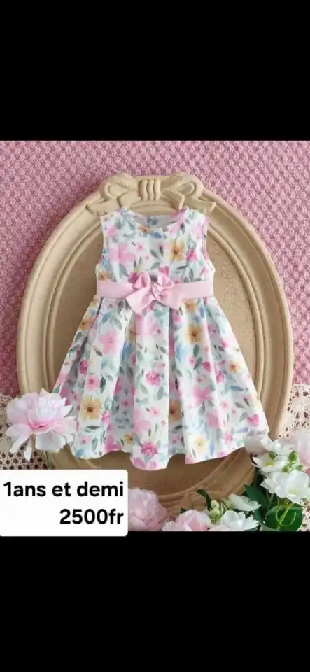 Robe bébé fille fleurie aquarelle — Nœud rose | 1 an et demi