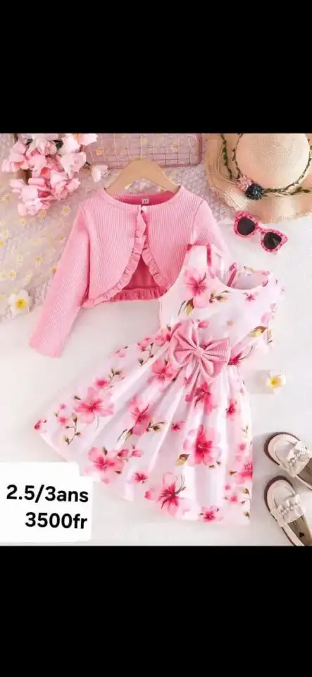 Ensemble fille robe fleurie + bolero — Rose | 2.5/3 ans