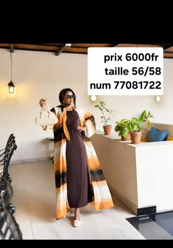 Ensemble robe longue + kimono tie-dye — Marron & Orange | Taille 56/58