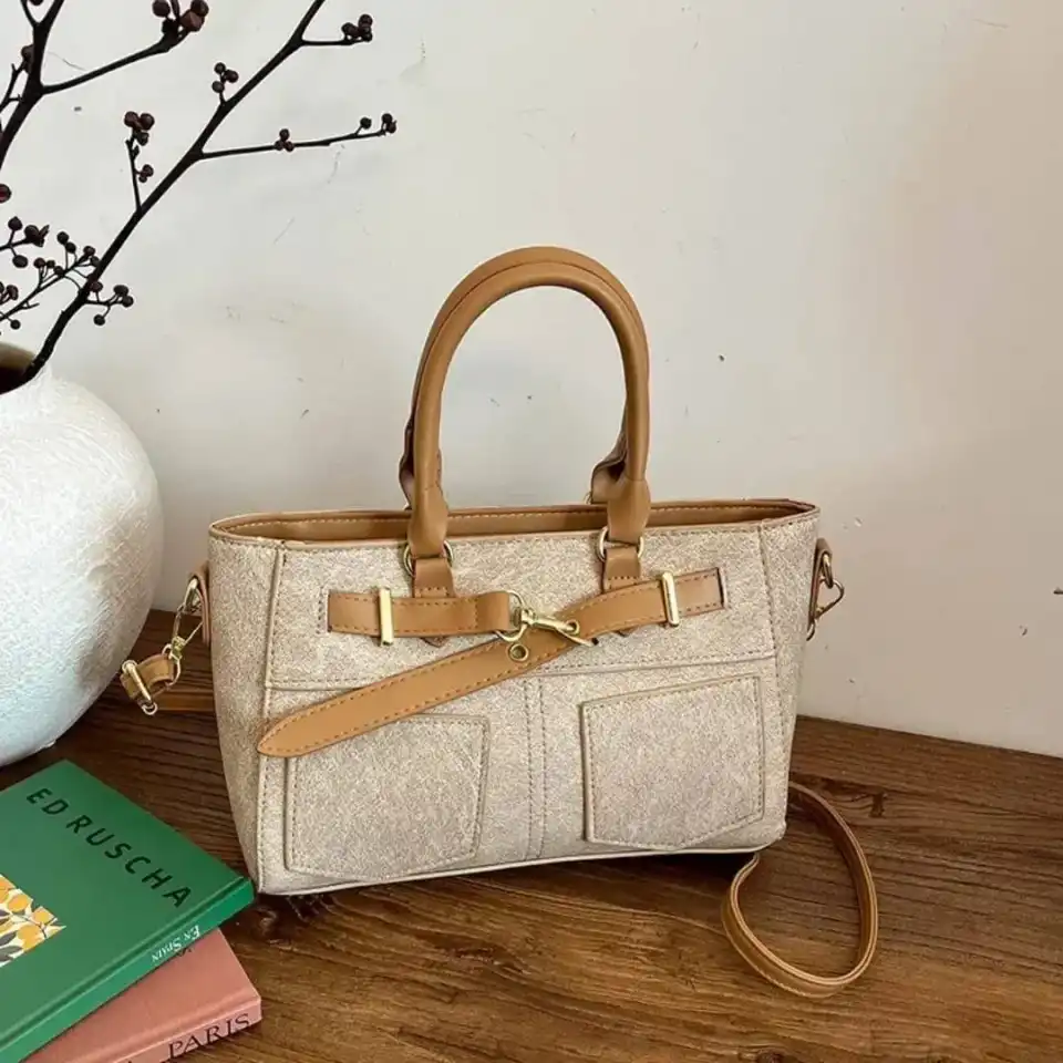 👜 Sac Cabas Texturé Beige & Camel – Style Naturel & Casual