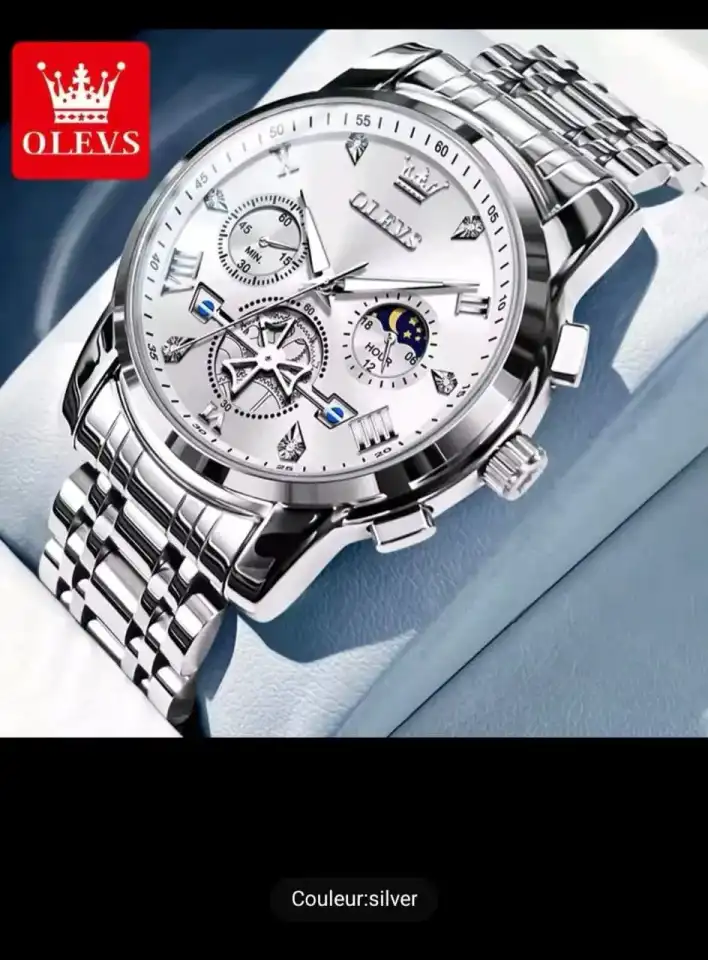 Montre homme OLEVS chronographe — Full Silver | Luxe