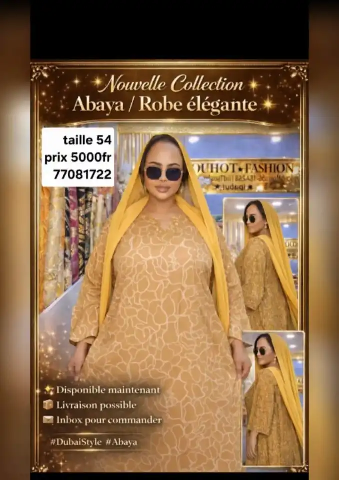 Abaya / Robe élégante — Nouvelle Collection | Doré & Moutarde | Taille 54