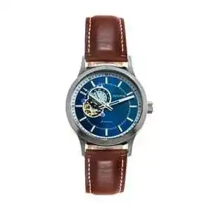 ⌚ Montre homme — Bleu & cuir marron