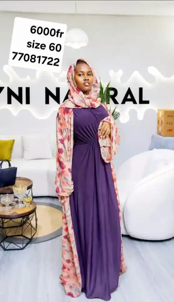 Ensemble robe longue + kimono fleuri — Violet & Rose | Taille 60