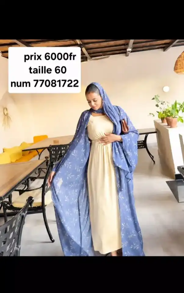 Ensemble robe + kimono fleuri — Beige & Bleu lavande | Taille 60