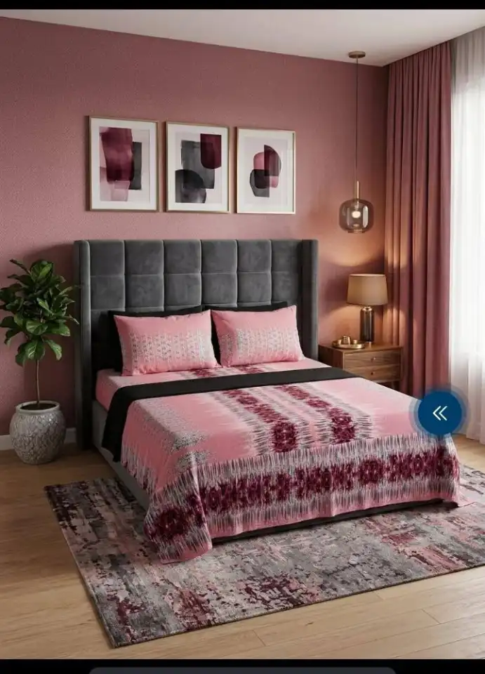 Parure de lit rose moderne complète 4 pièces