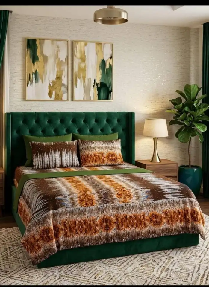 Parure de lit moderne vert marron 4 pièces