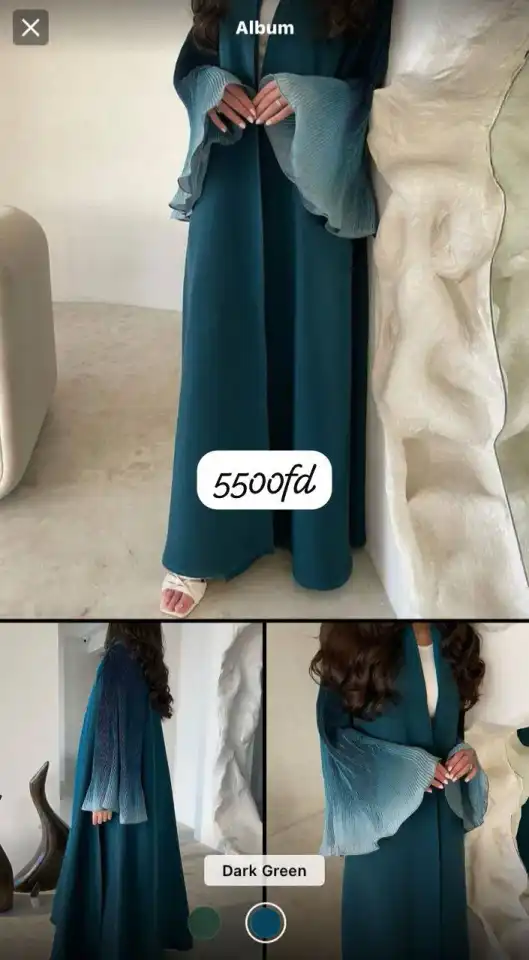 Abaya vert canard — Manches plissées dégradées